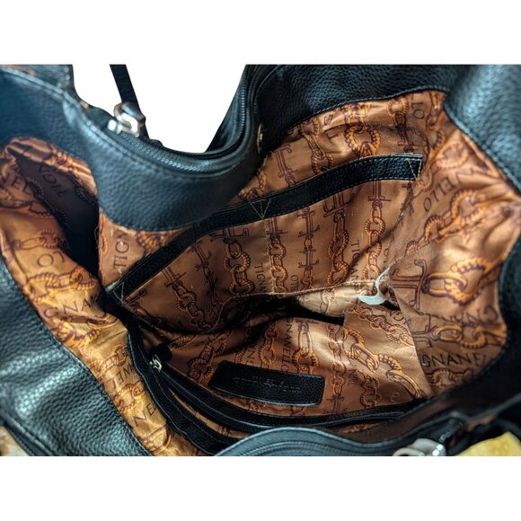 Black Leather Suede Shoulder Bag Large With Zipper & Magnetic Closure Tiangello - Picture 6 of 6